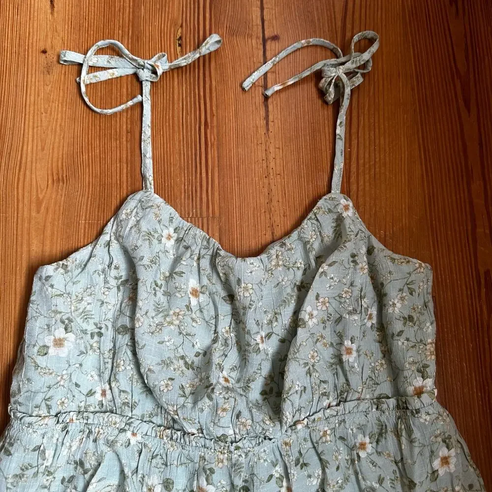 E & M green floral ruffle tiered midi dress‎ SIZE L